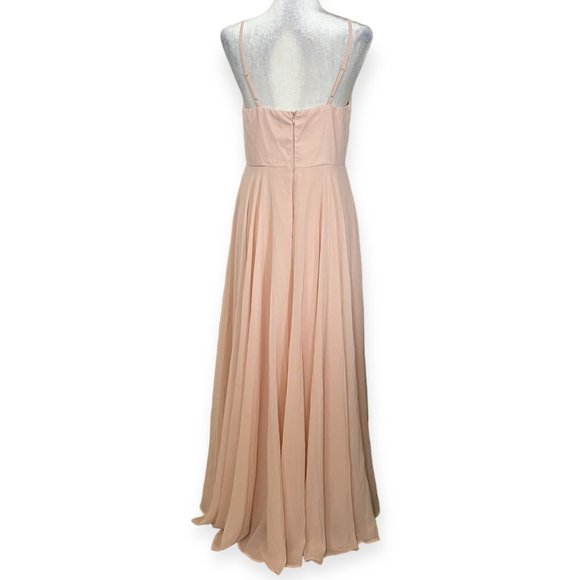 Lulu's Peach Pink Maxi Dress L Spaghetti Strap Pleated Chiffon Gown Formal - Picture 3 of 10